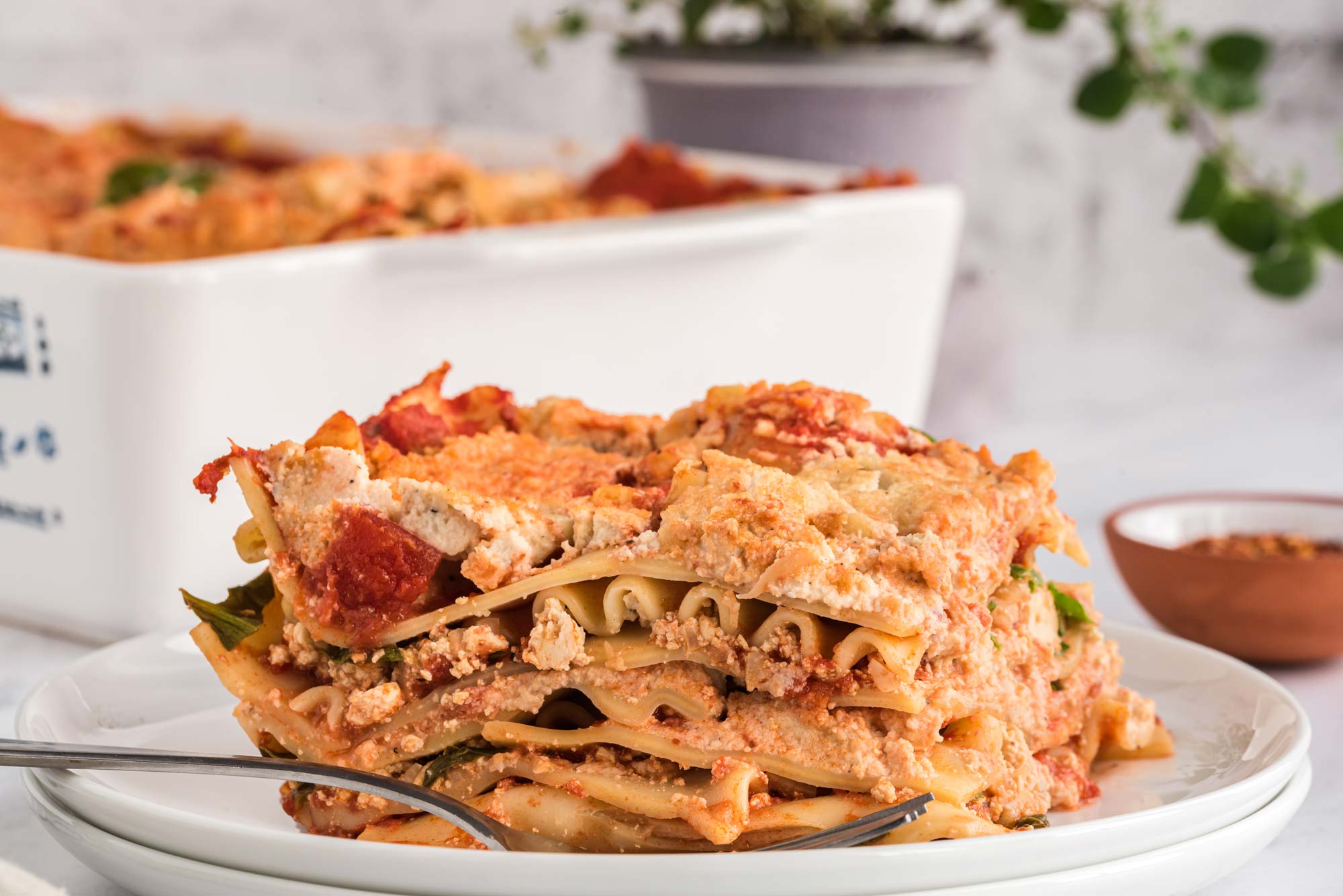 cheesy spinach lasagna on plate