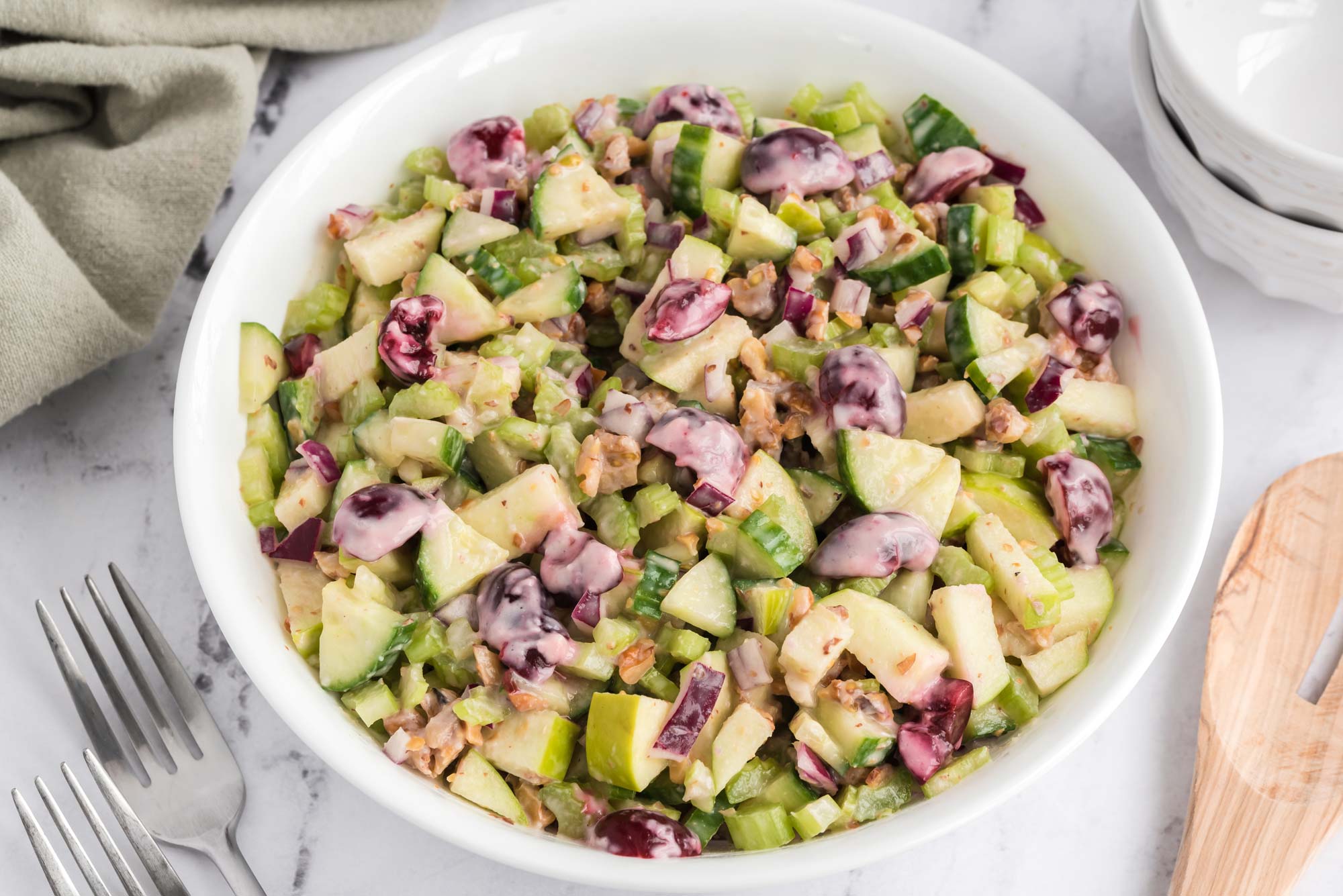 cherry waldorf salad in bowl