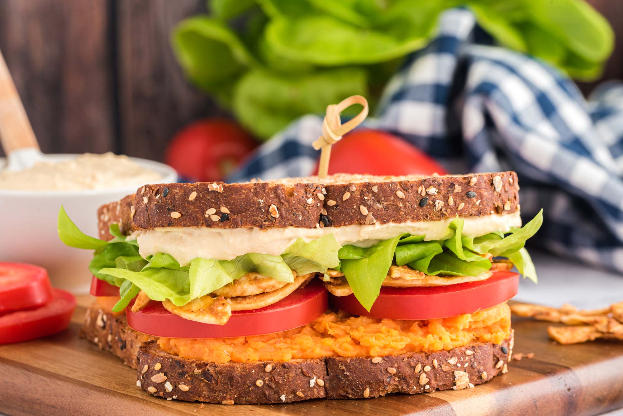 Food combining recipe - Club sandwich on cutting board