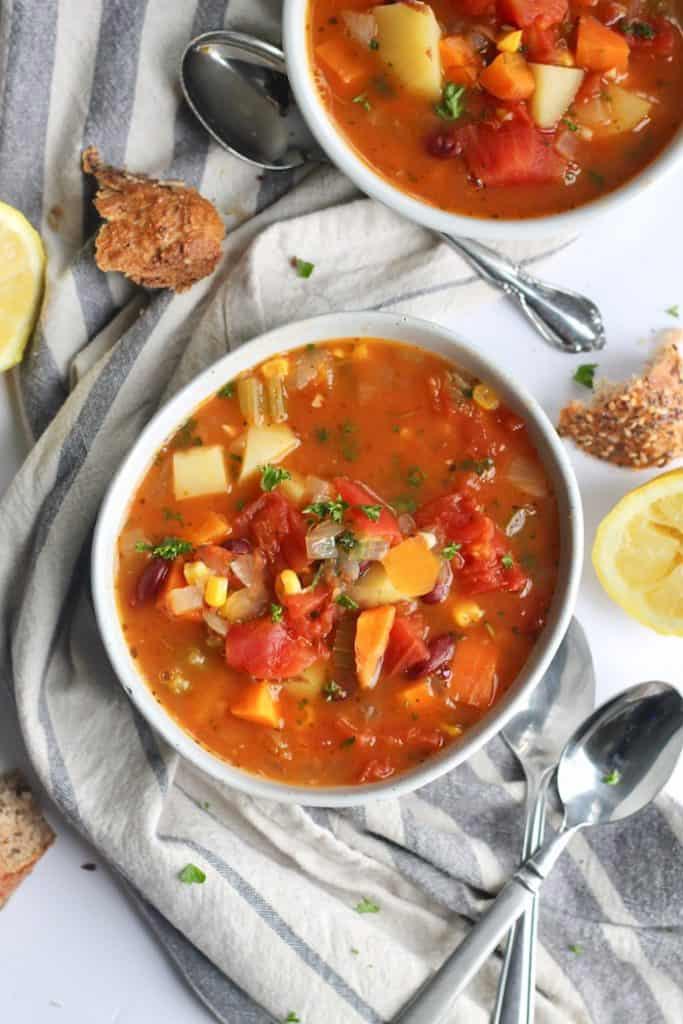 vegetable soup in bowls