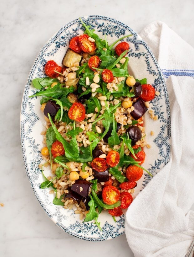 Eggplant & Roasted Tomato Farro Salad