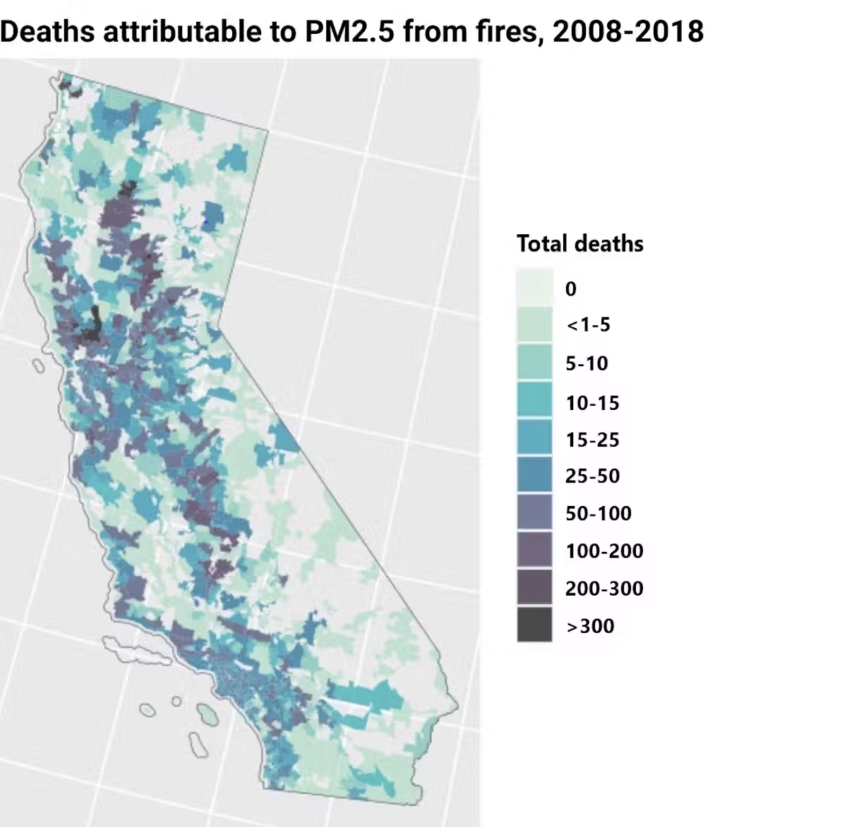 Deaths attributed to PM2.5 from fires