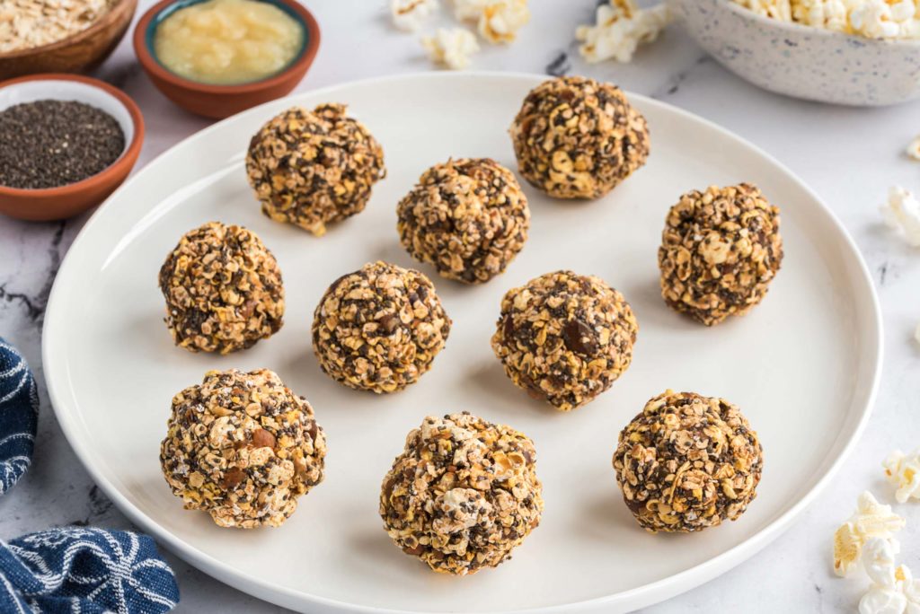 healthy popcorn balls on a plate