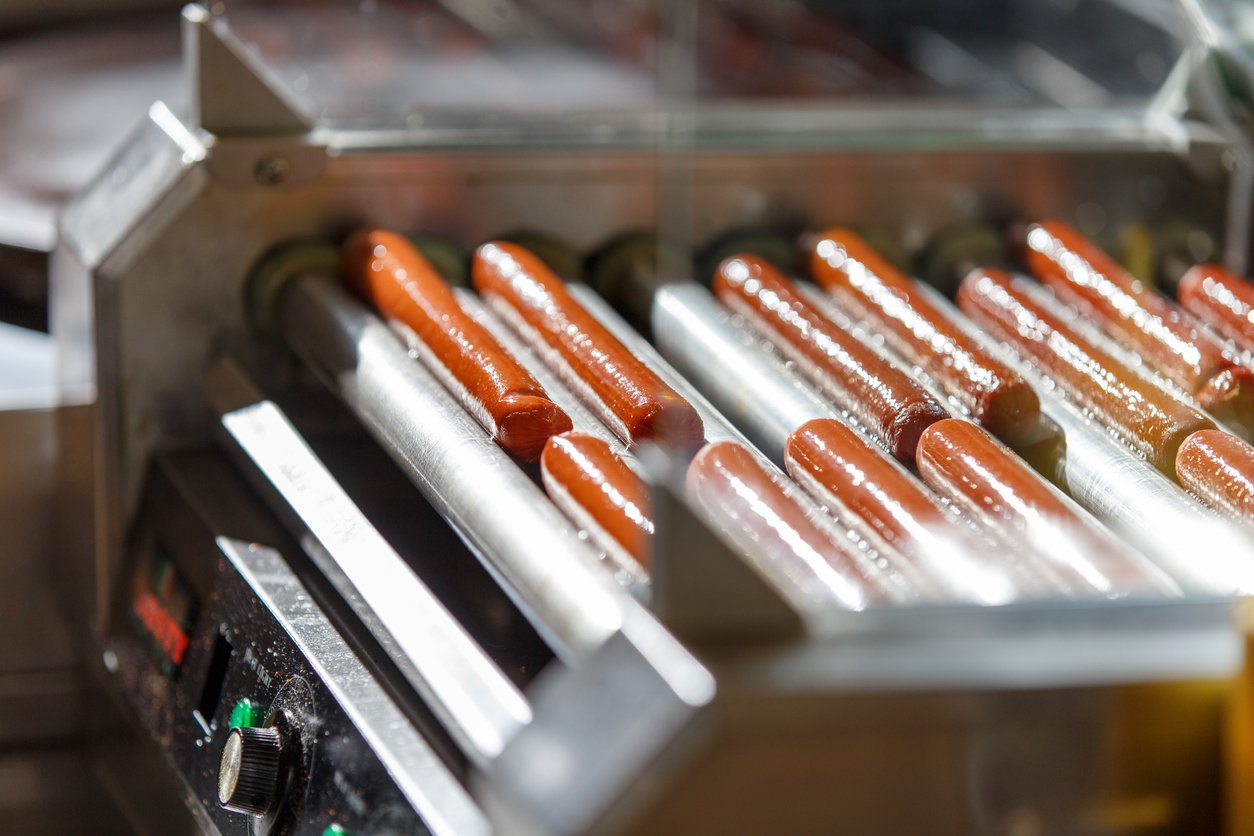 Hot dogs on warming machine