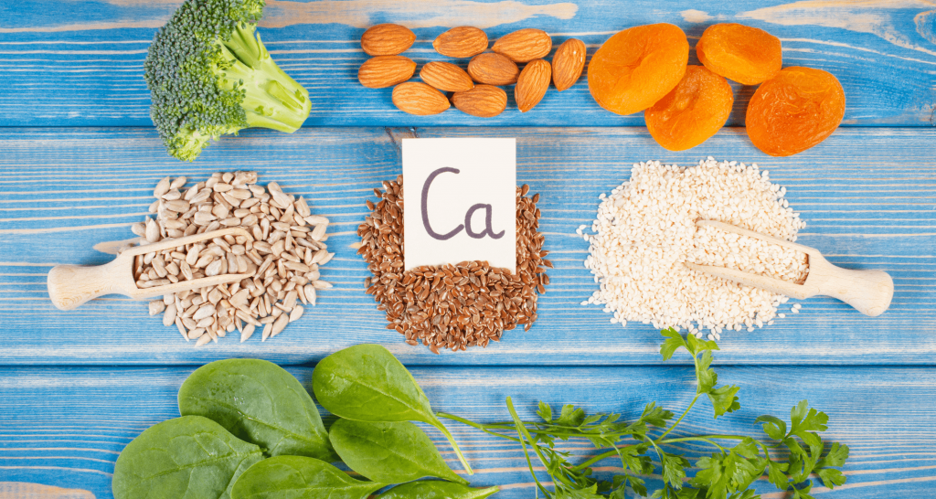Calcium rich plant foods on a table