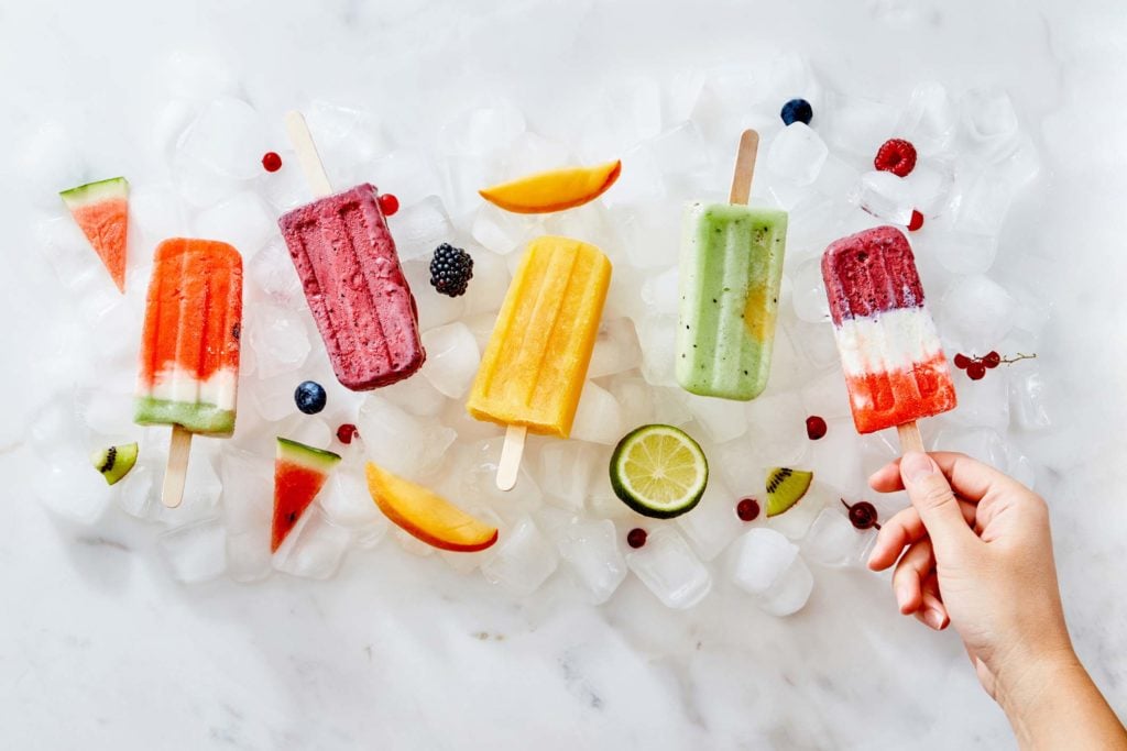 A variety of colorful healthy popsicles