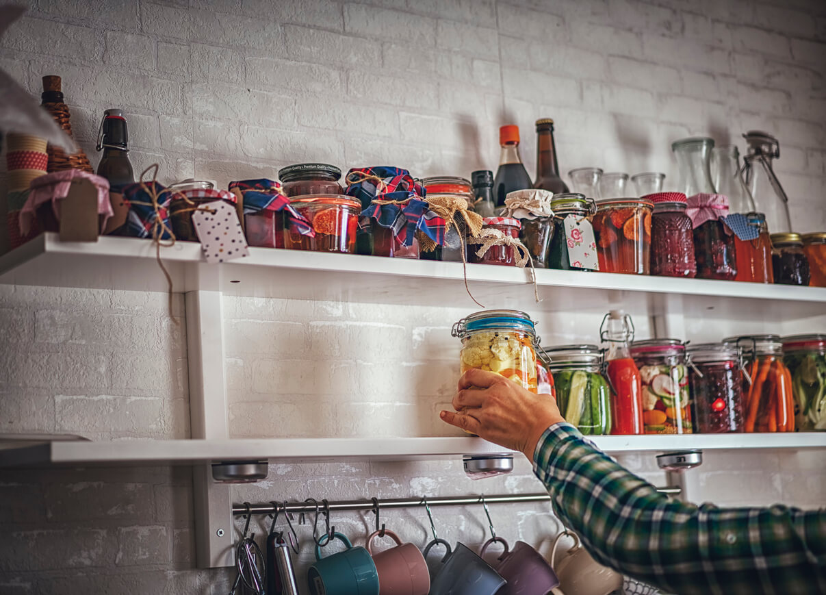 Fermented foods on shelf