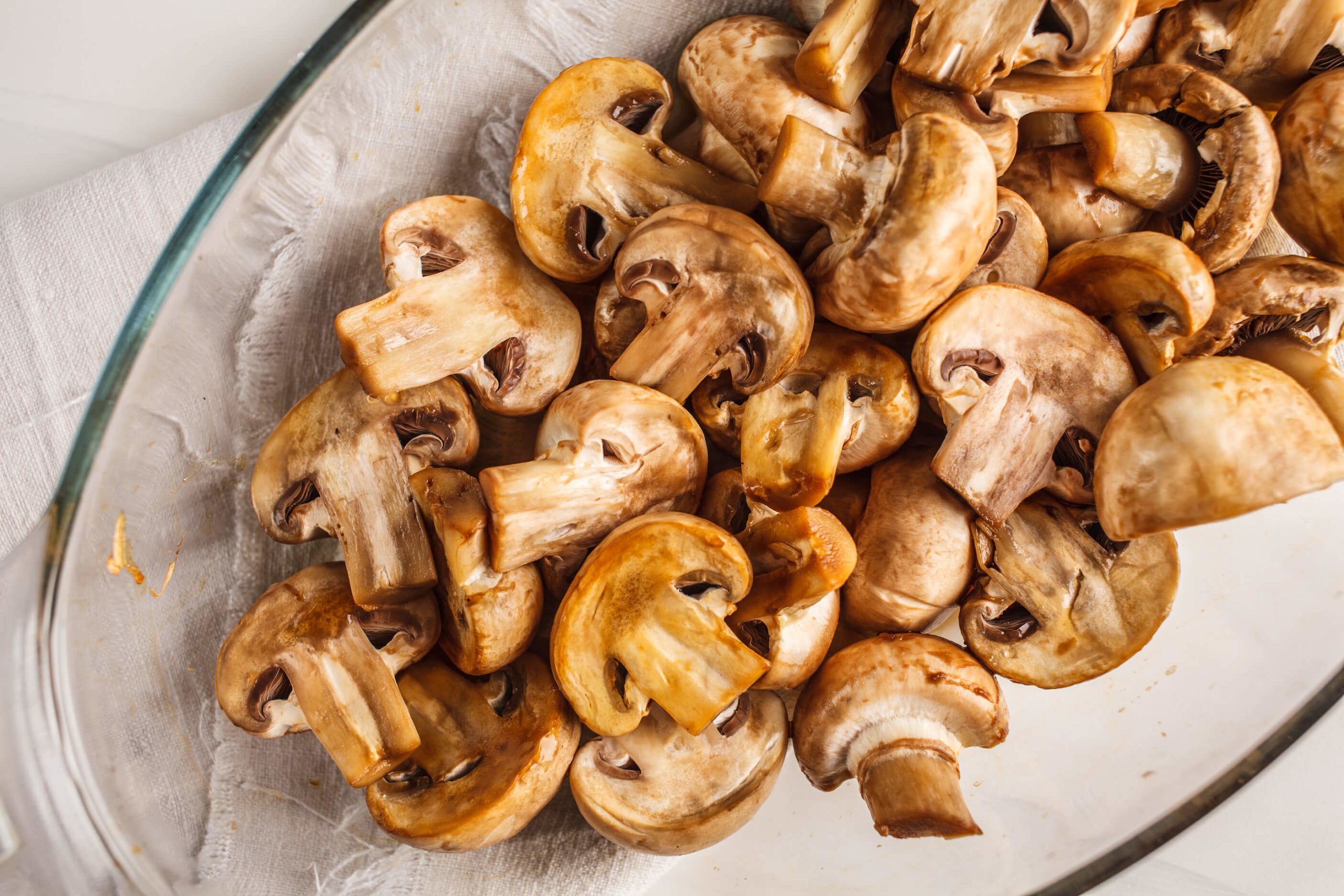 baked champignons with soy sauce top view 