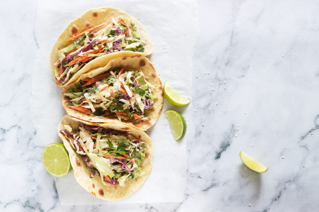 Tacos with guacamole and coleslaw