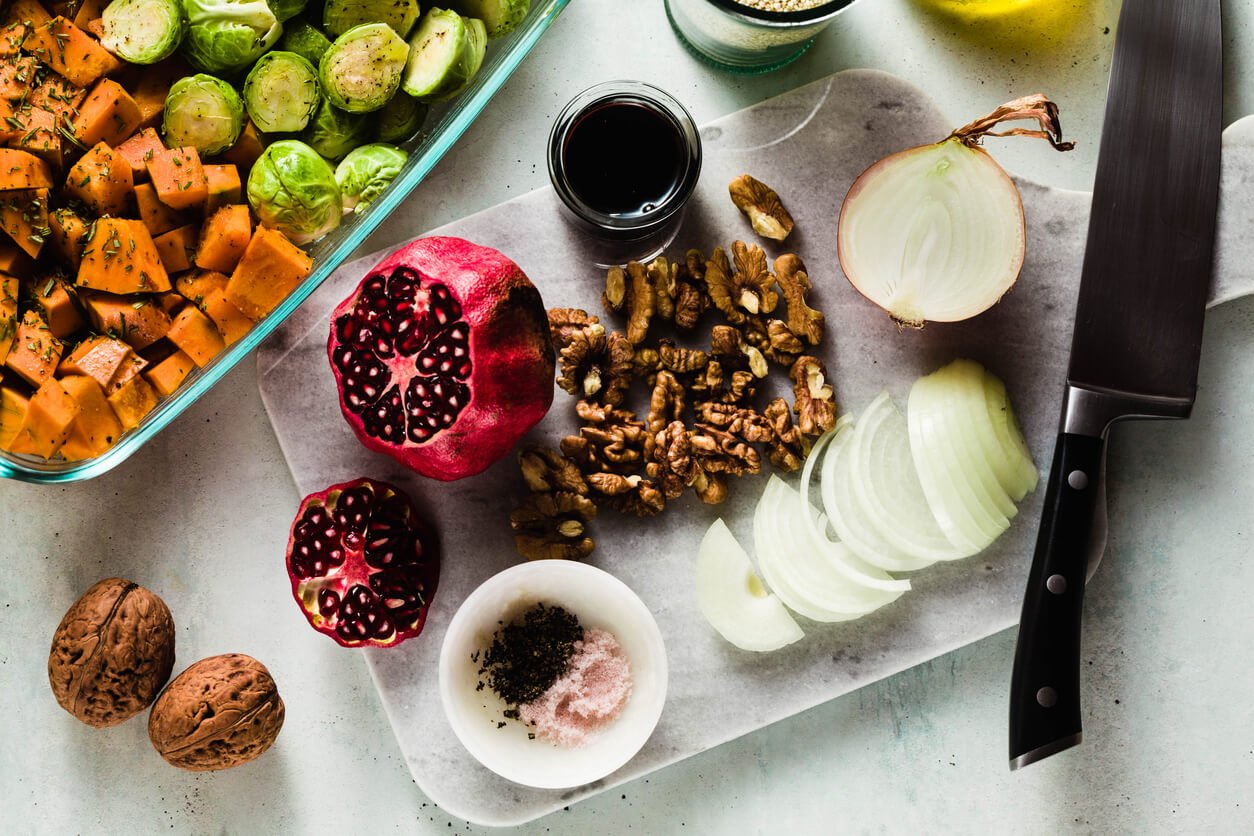 autumn vitamin ingredients on the table cooking salad lunch or dinner healthy food