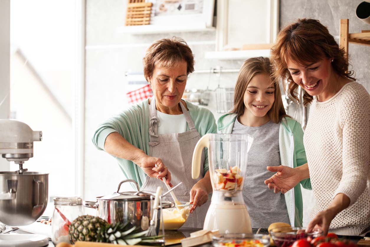 family making healthy meal together