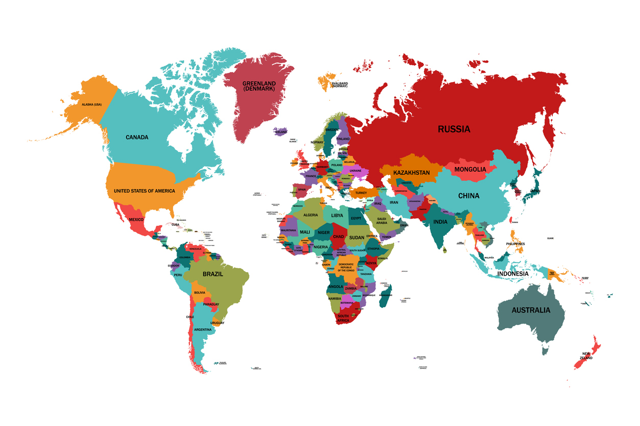 World map with country names.Vector illustration,