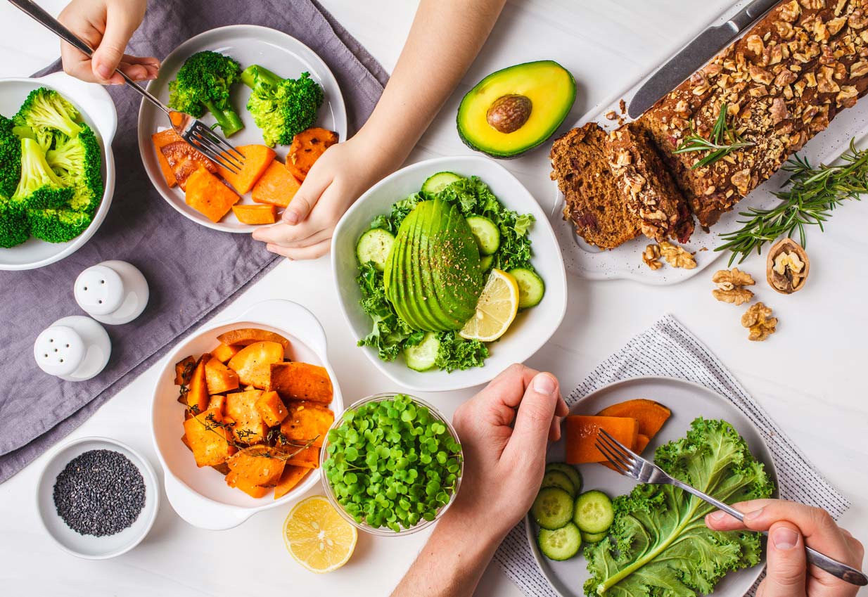 Vegan dinners seen from the top