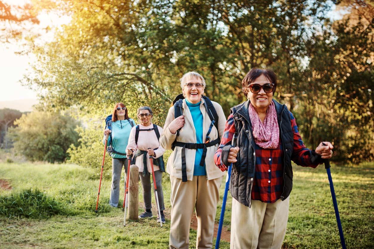 Elderly people hiking