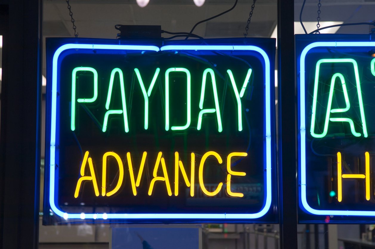 payday advance checking cashing neon sign