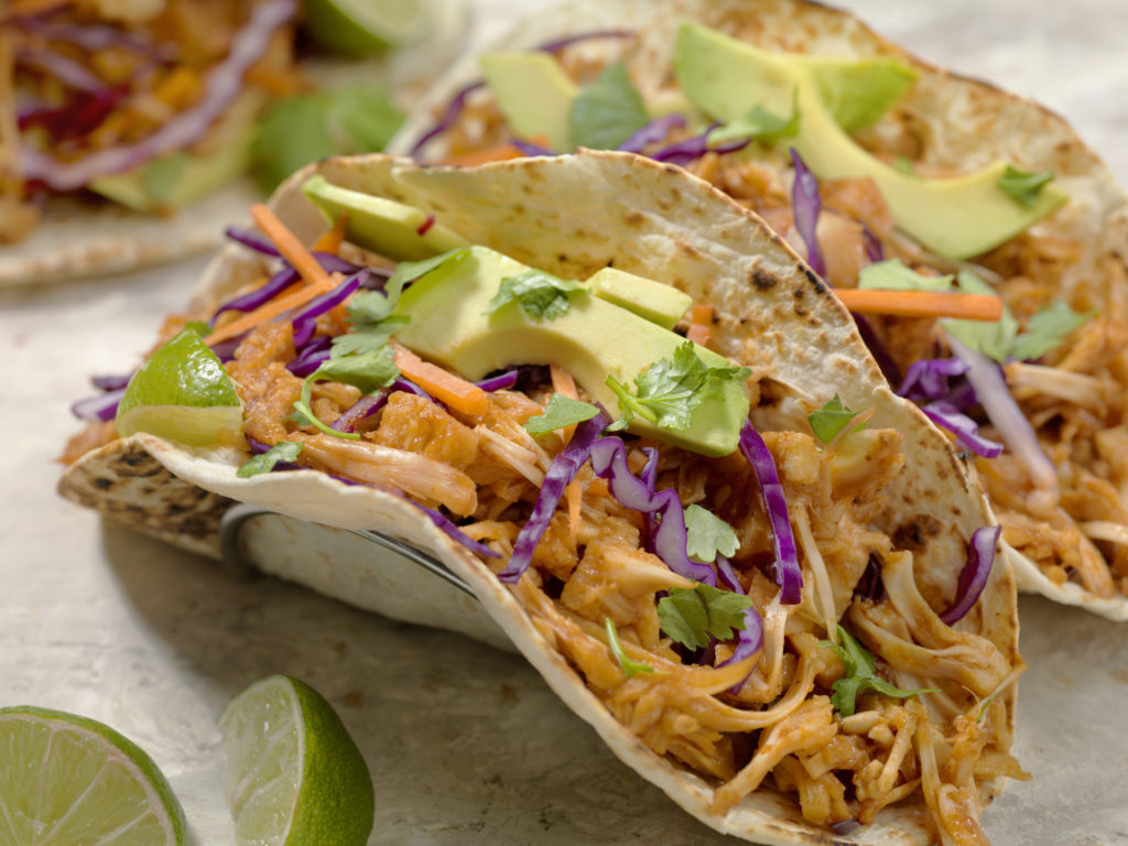 BBQ Pulled Jackfruit Taco with Avocado, Cabbage and Lime