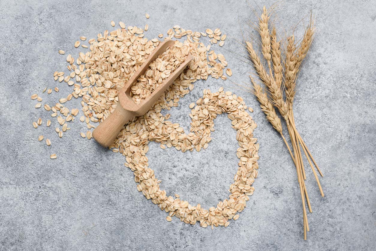 rolled oats on counter making heart shape