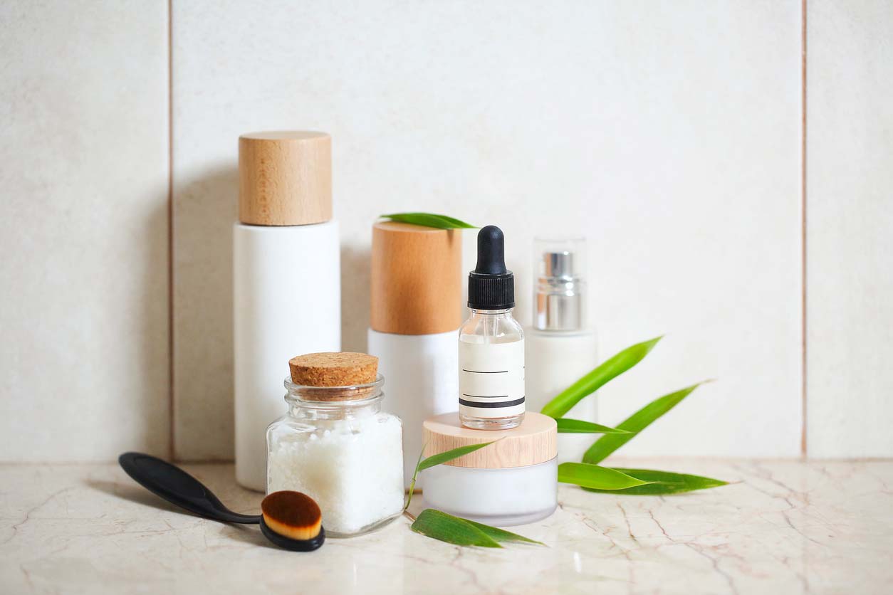 Sustainable gift ideas for the holidays - natural health and beauty products on counter