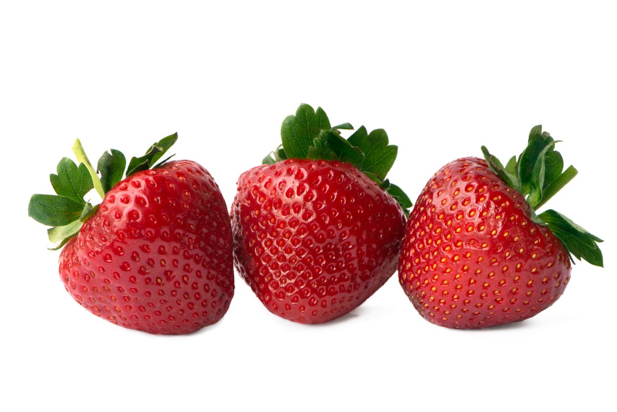 Three Fresh and Juicy Strawberry isolated on white background