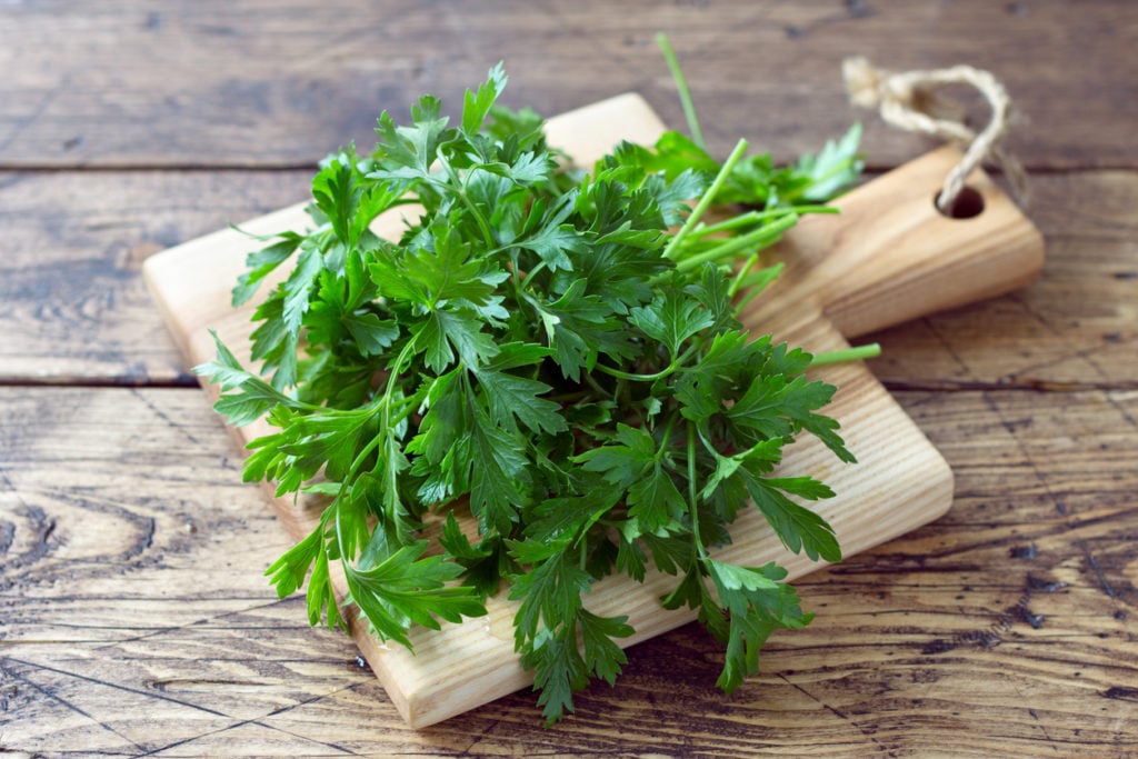 Fresh parsley on a cutting board