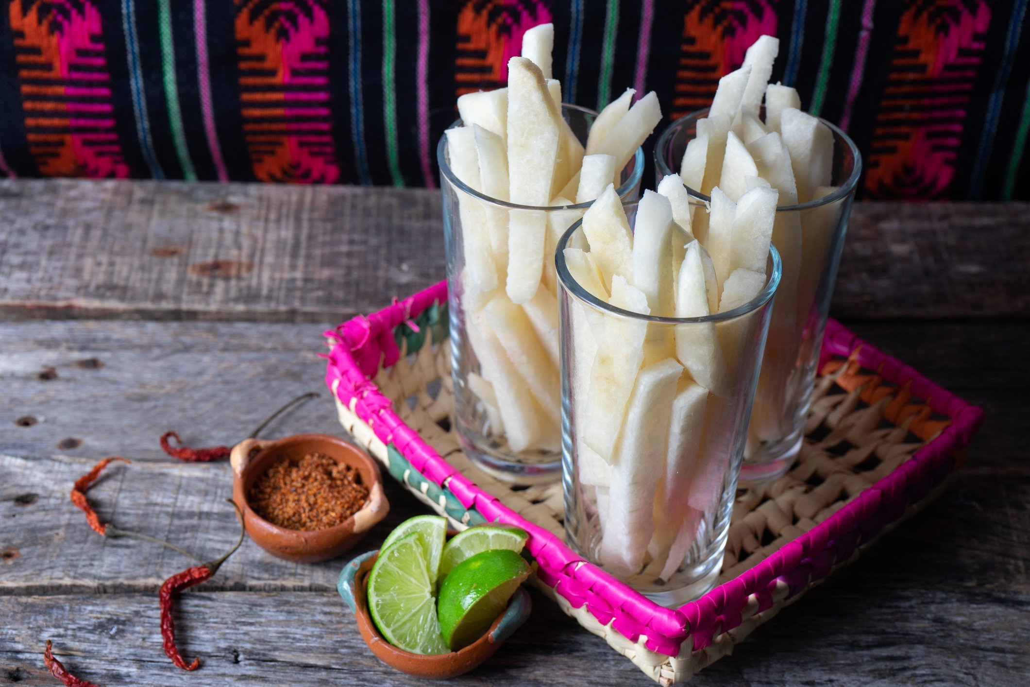 mexican cut jicama with lime and chili powder