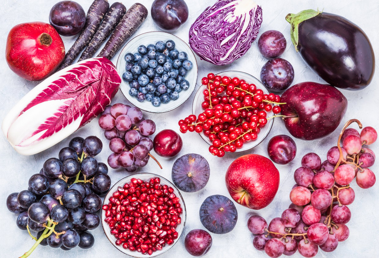 Purple and blue fruits and vegetables high in anthocyanins