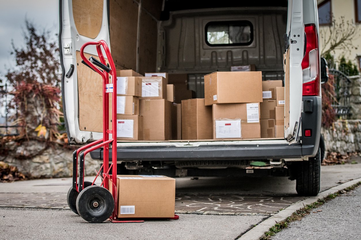 Parcels in delivery van