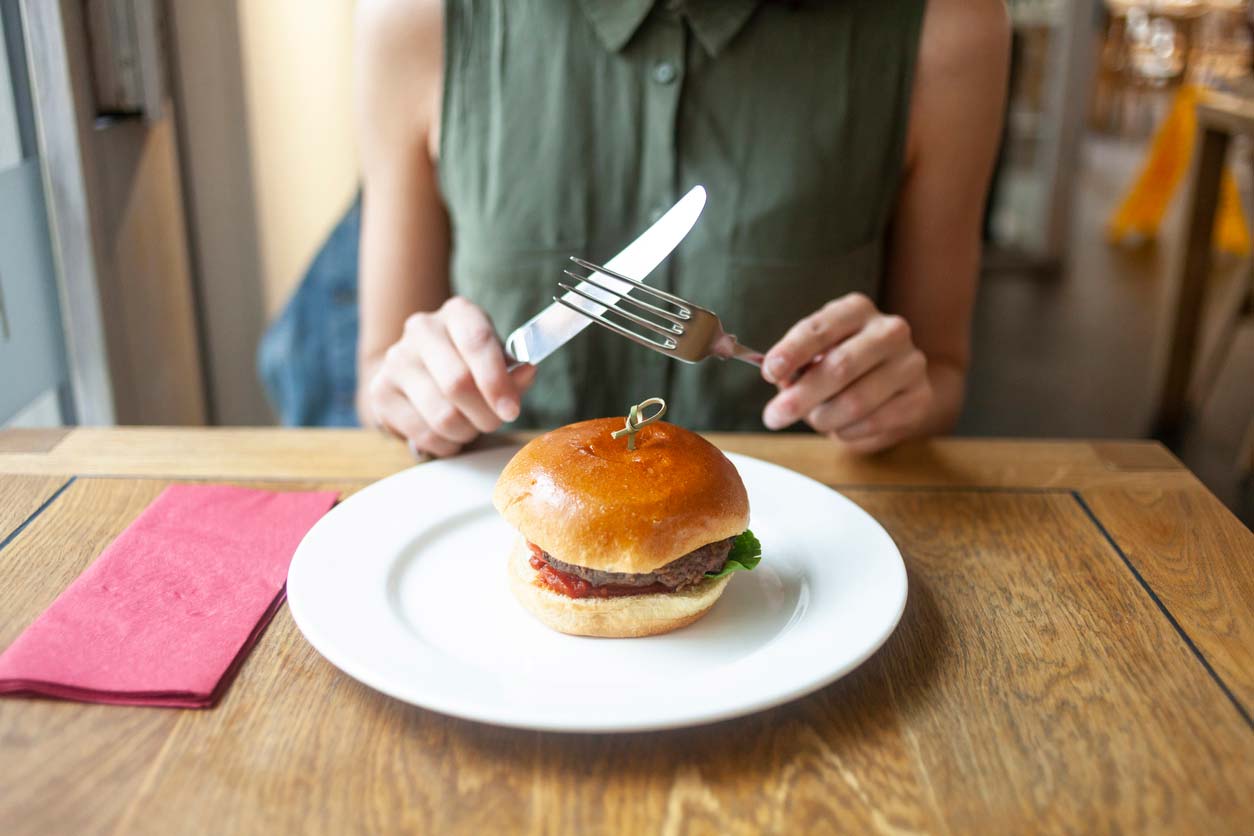 A lab-grown food: burger on a plate