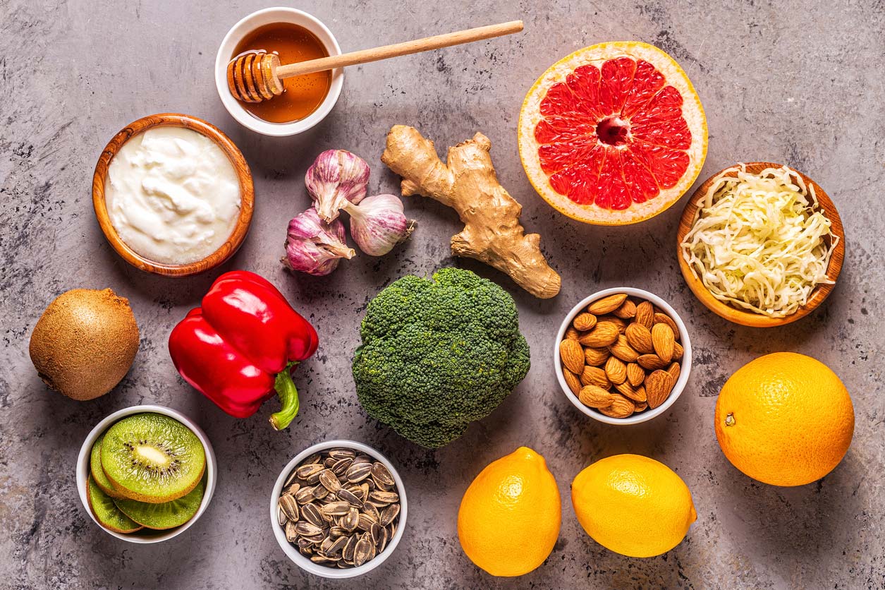 immune boosting foods displayed on table