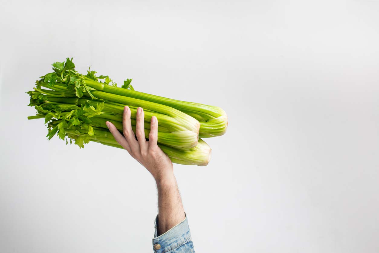 hand holding celery bunch