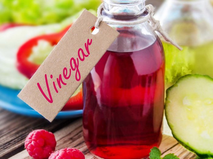 Raspberry vinegar in a glass bottle