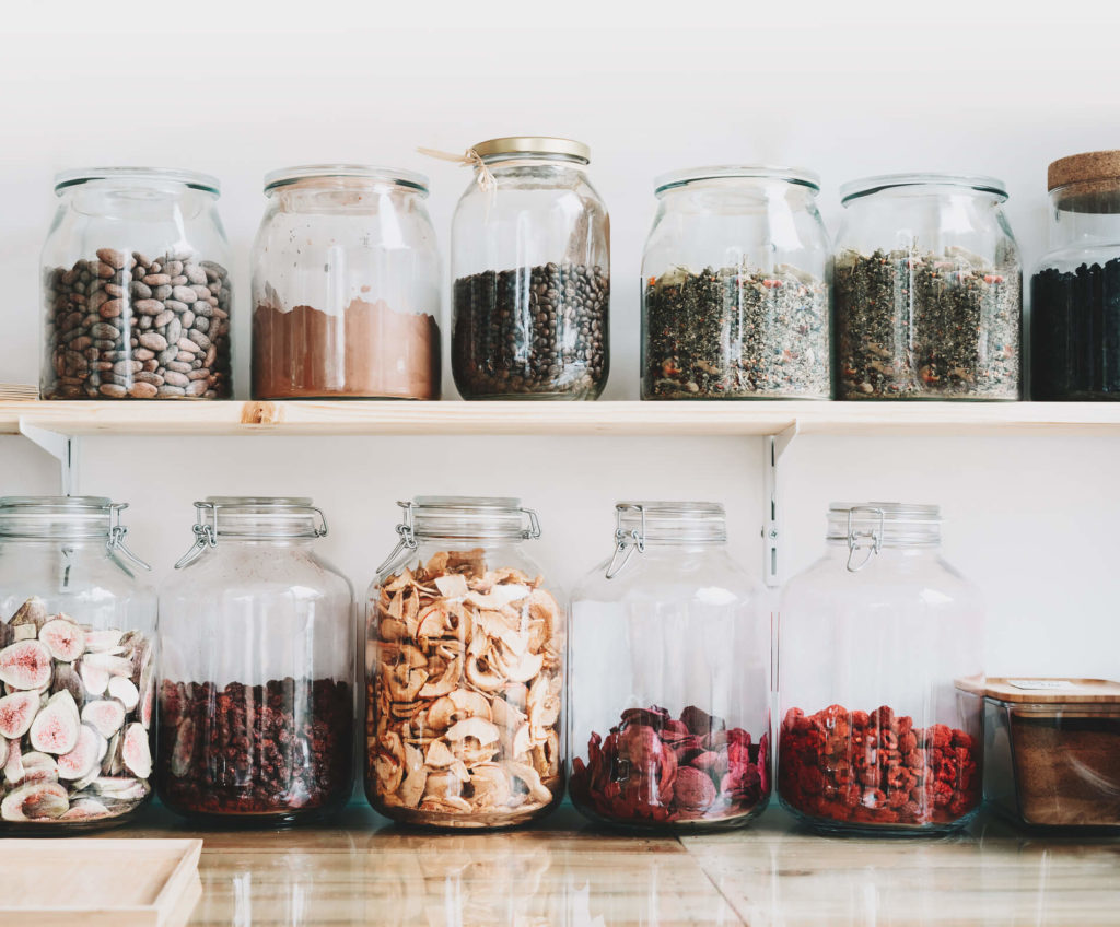 healthy pantry foods in glass jars