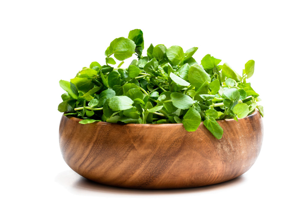 Watercress in wooden bowl