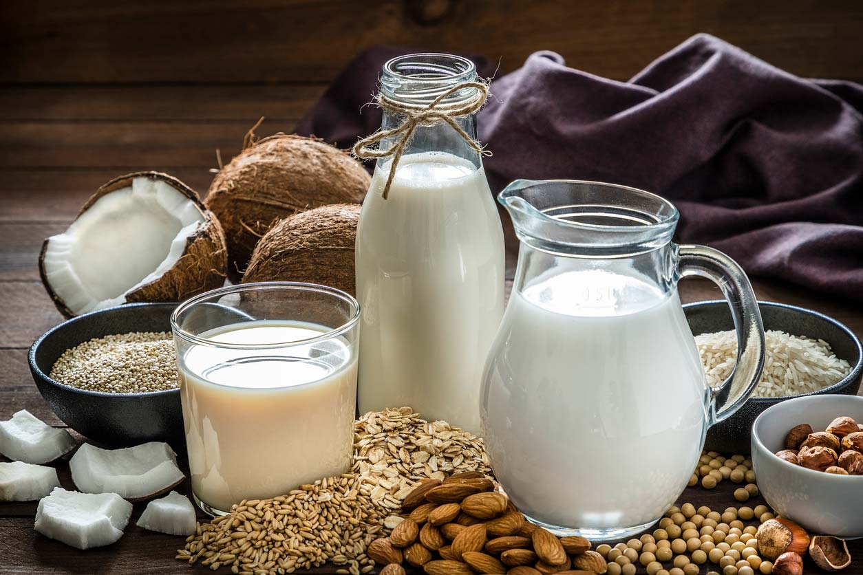 Various kinds of vegan substitutions for milk