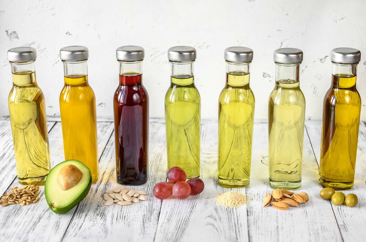 Assortment of vegetable oils in jars