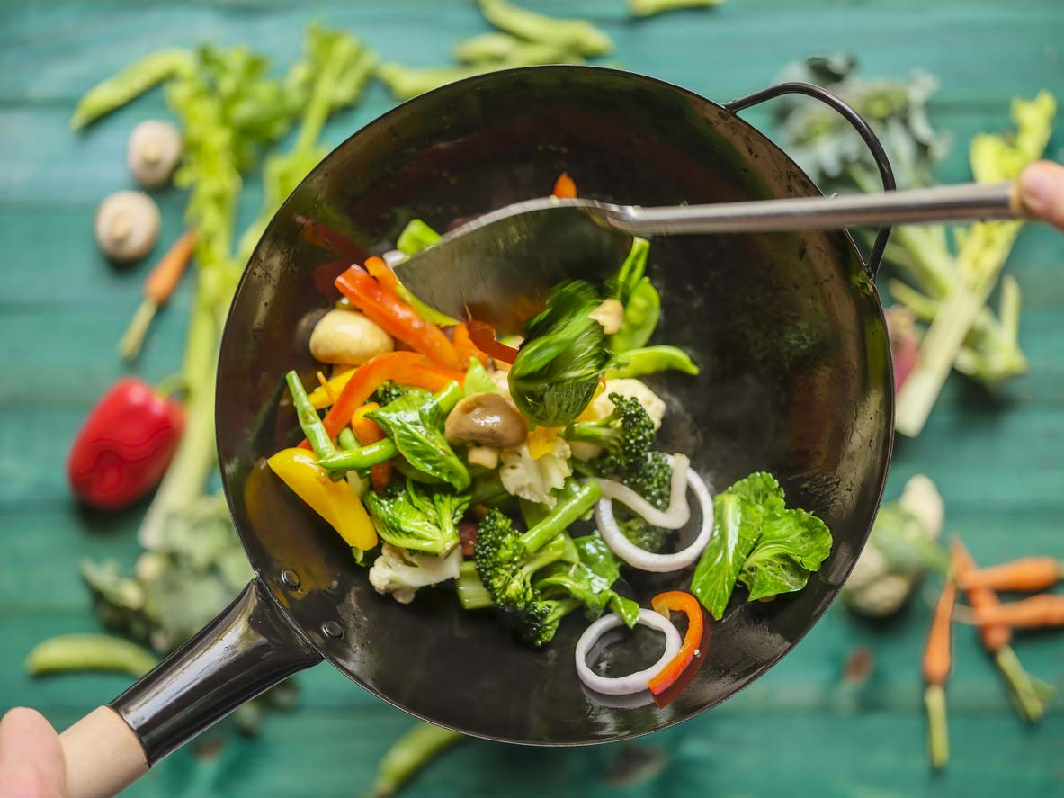 stir-frying variety of veggies