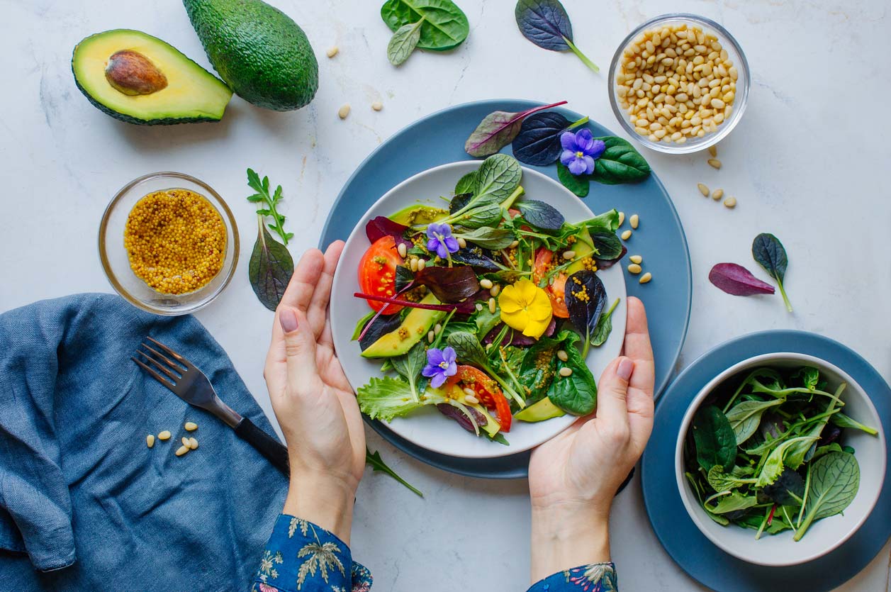 healthy salad with edible flowers