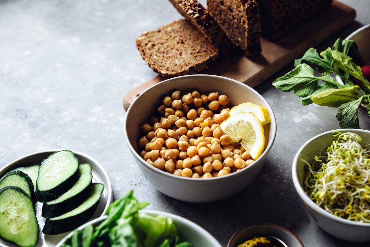 close up of vegan sandwich ingredients including chickpeas