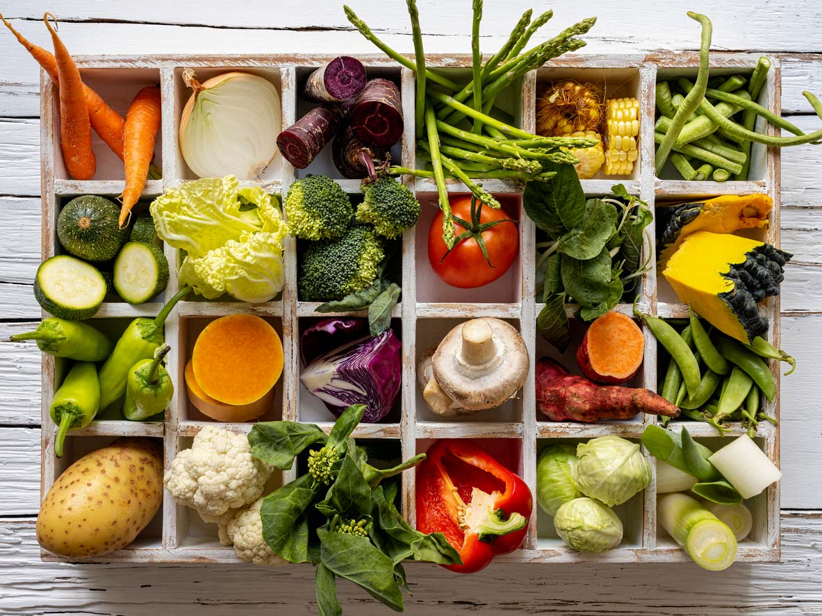 colorful vegetables in compartmentalized tray