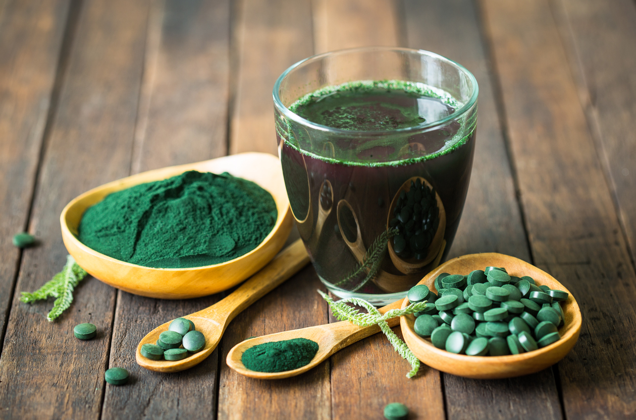 Healthy spirulina drink in the glass