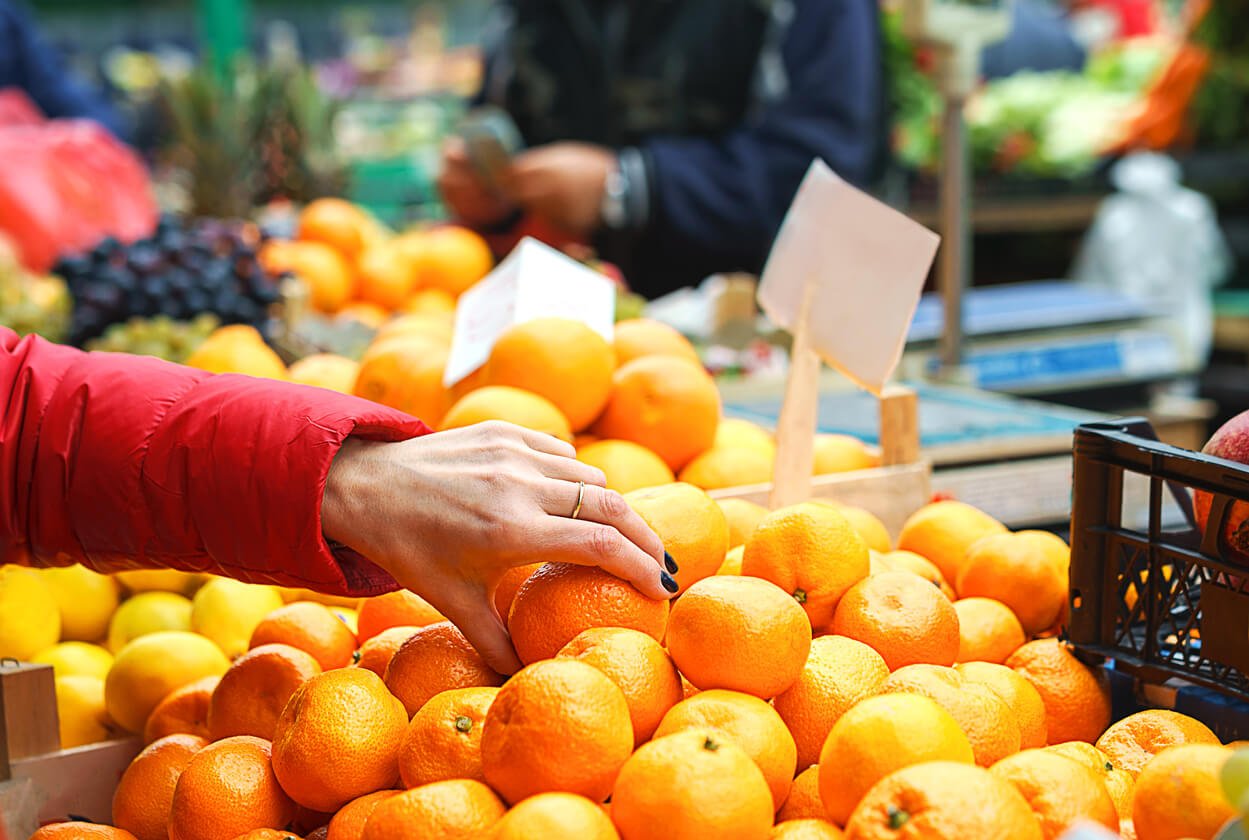 sales of fresh and organic fruits and vegetables at the green market or farmers