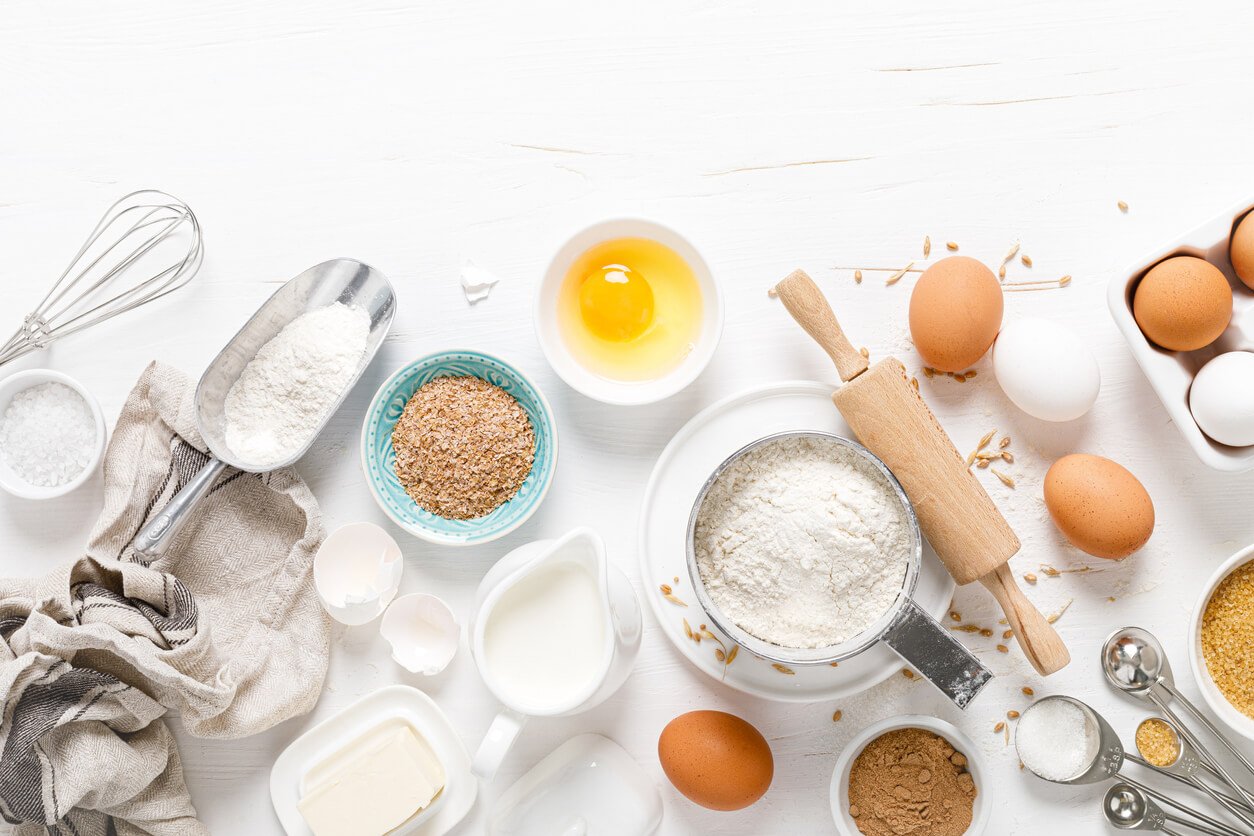 baking homemade bread on white kitchen worktop