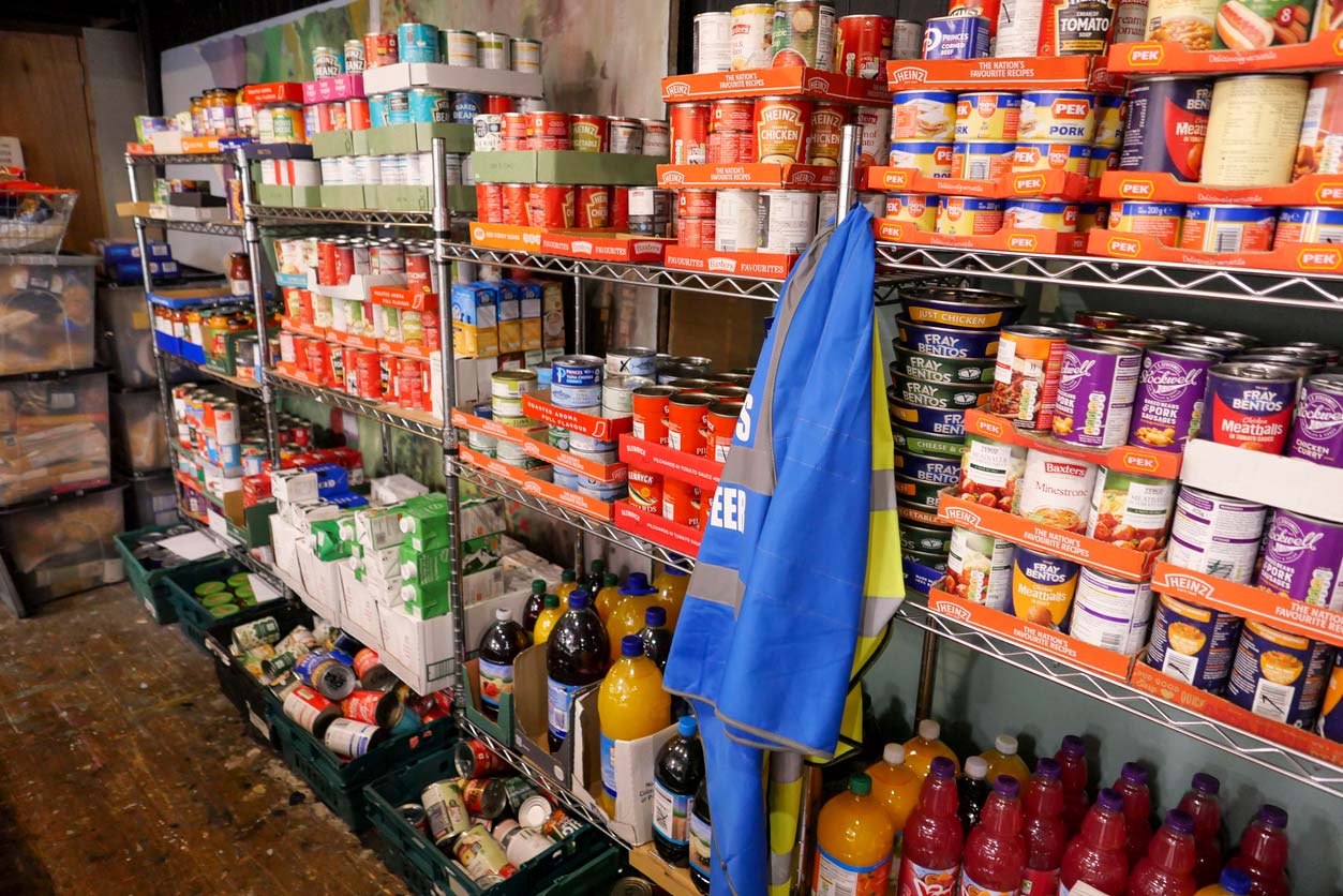 Food pantry with shelves stocked