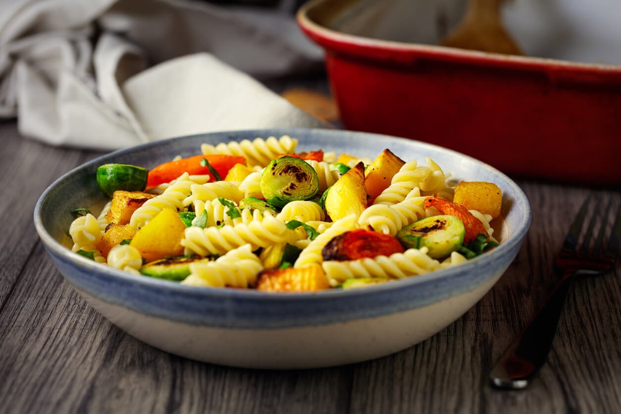 healthy vegan Christmas side pasta bowl