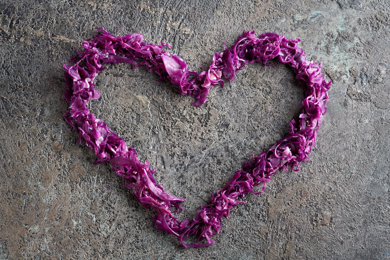 heart-shape made of fermented red cabbage