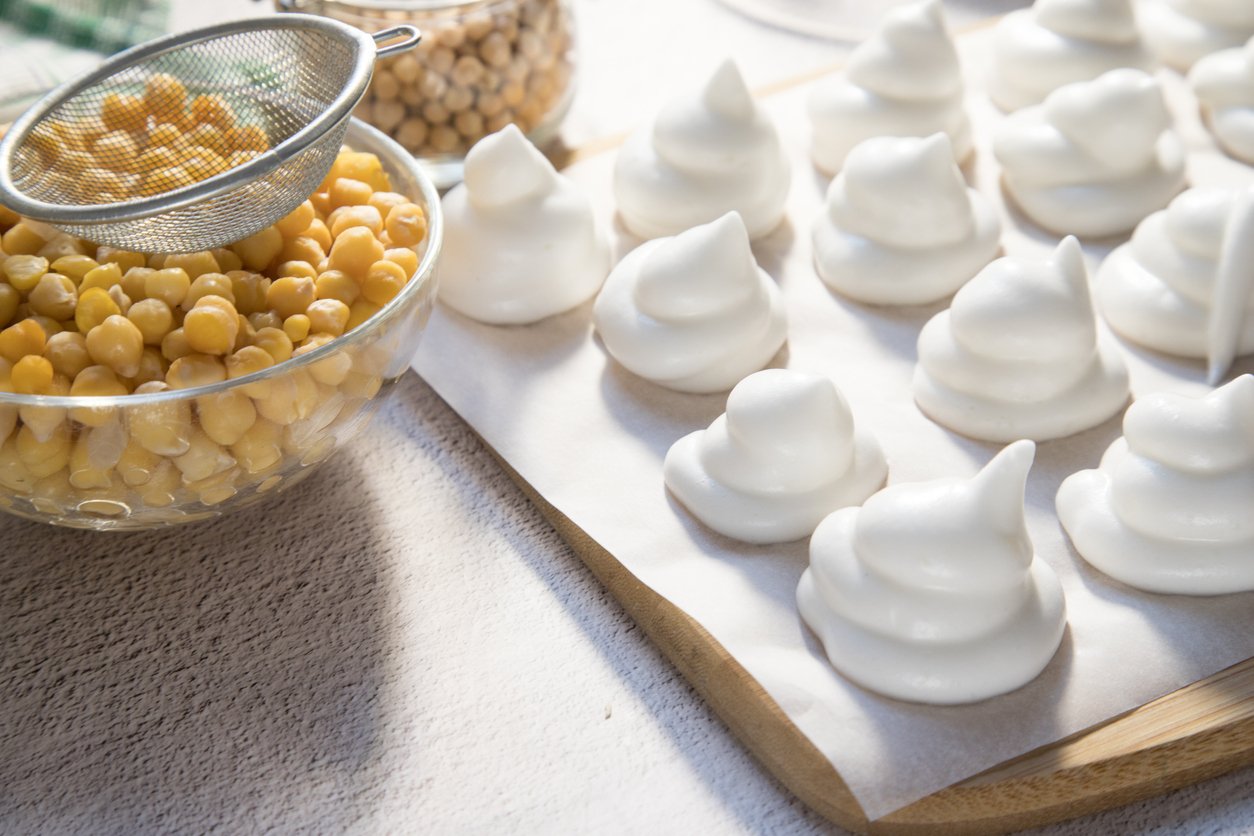 Homemade marshmallows from Aquafaba on a light background.