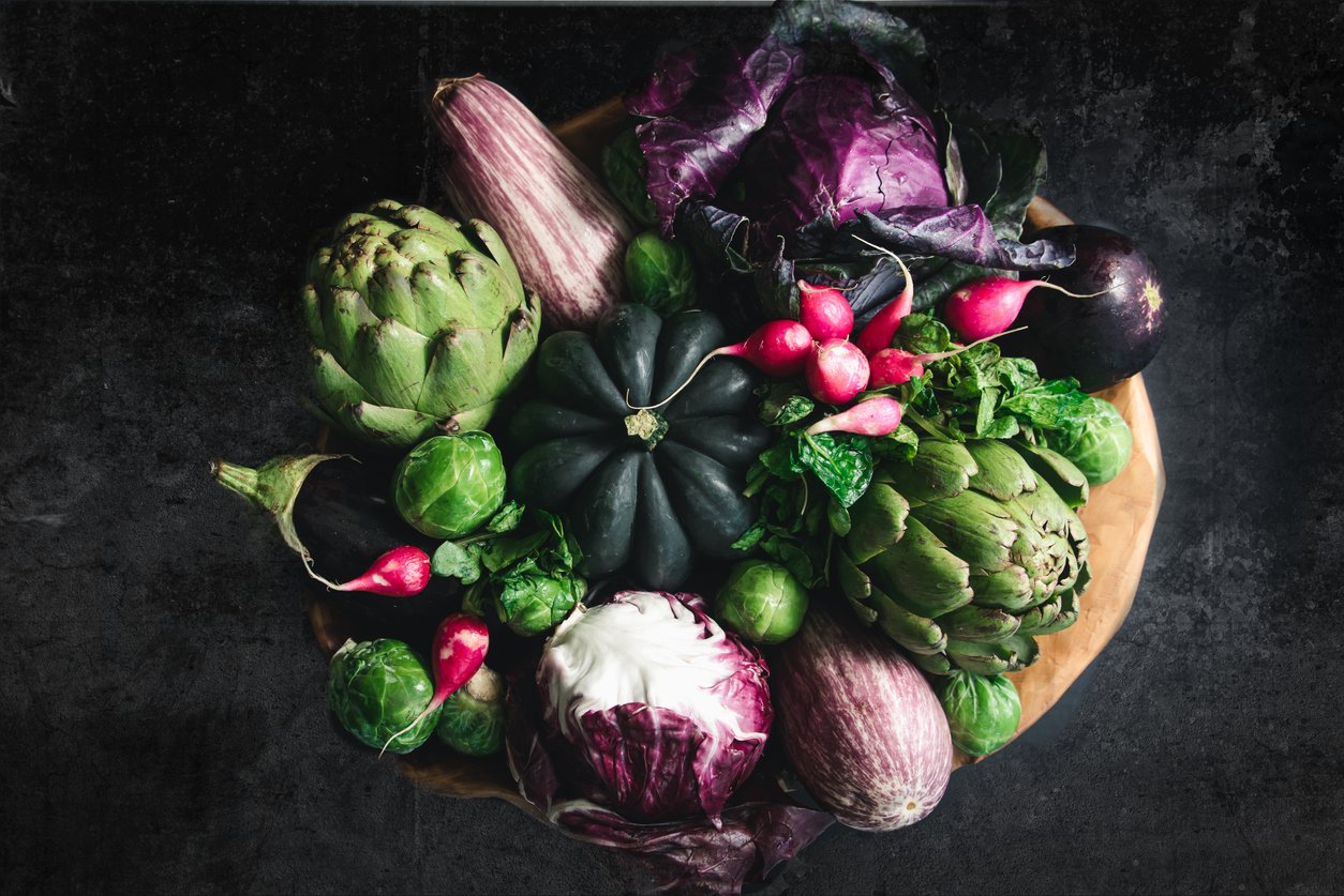 Still life of vegetables with dark background