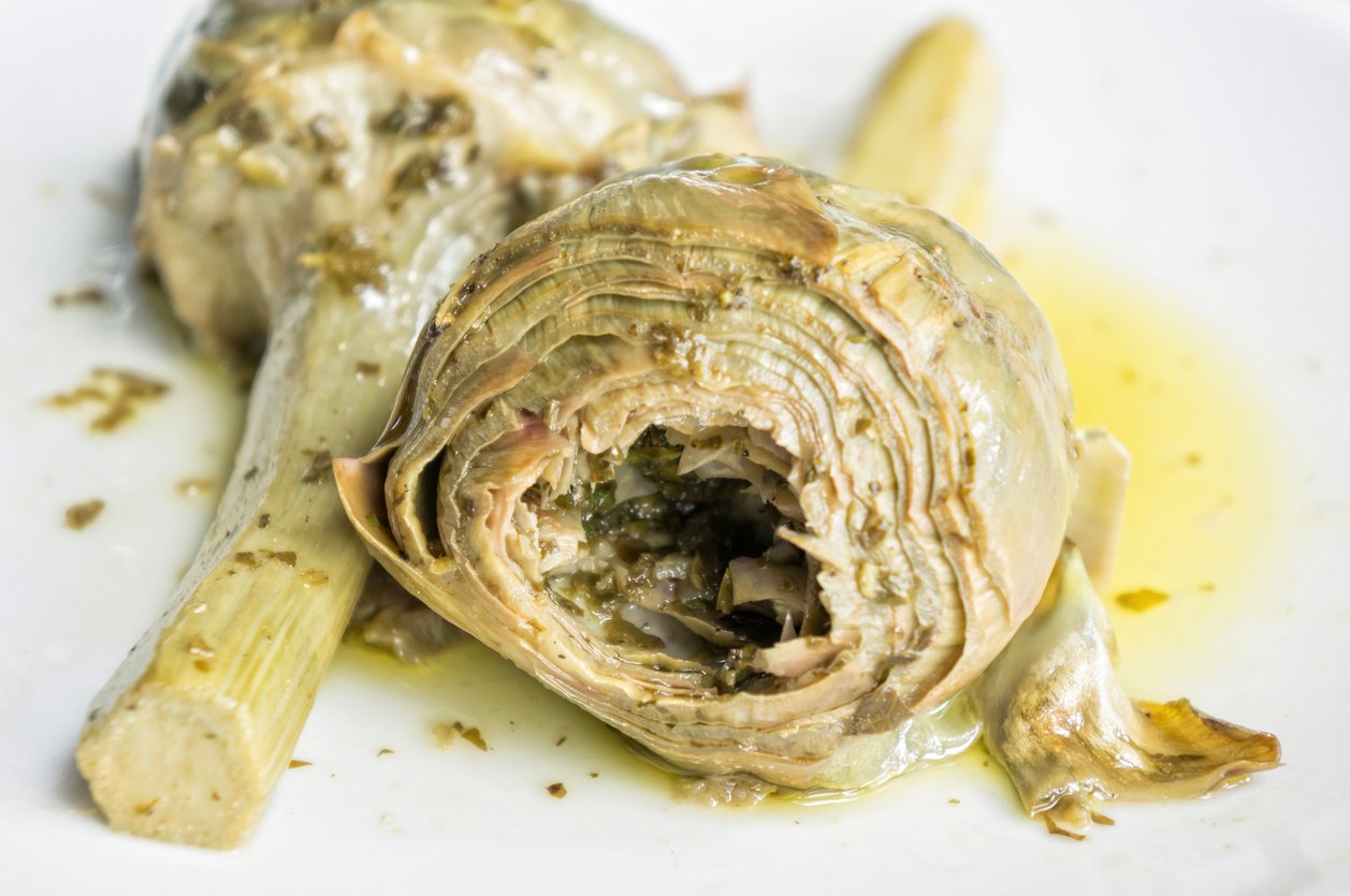 Organic artichokes closeup