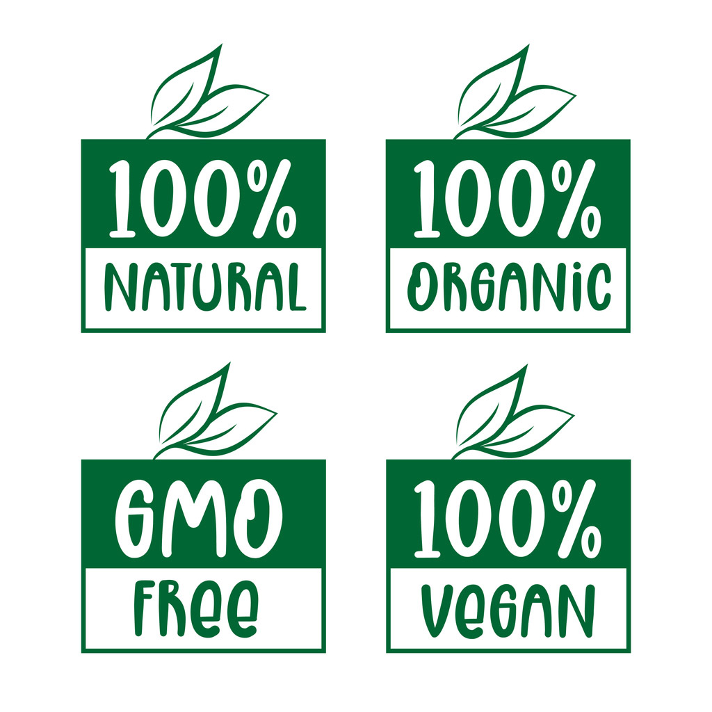 labels for 100% natural, organic, vegan, or GMO free