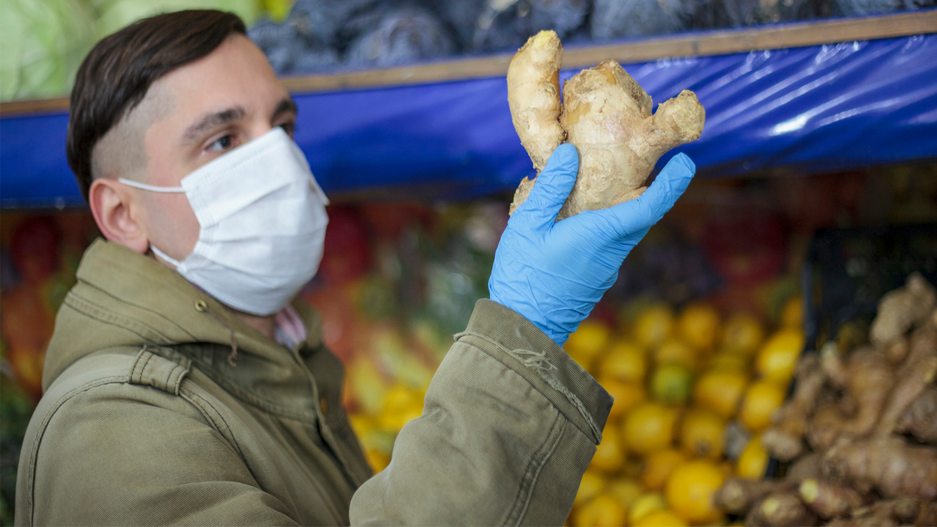 ginger selling vegetables to customers